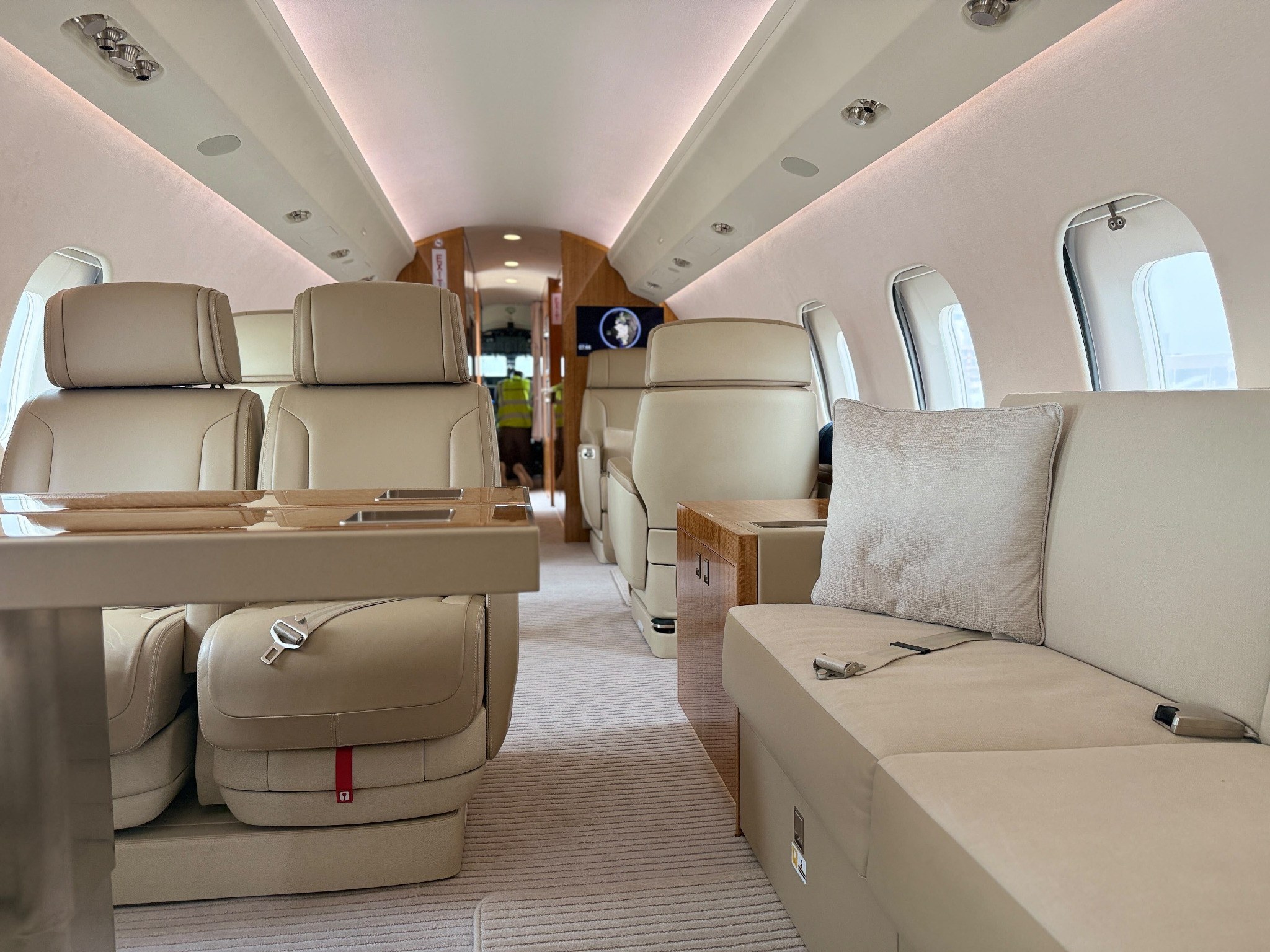 Spacious private jet lounge